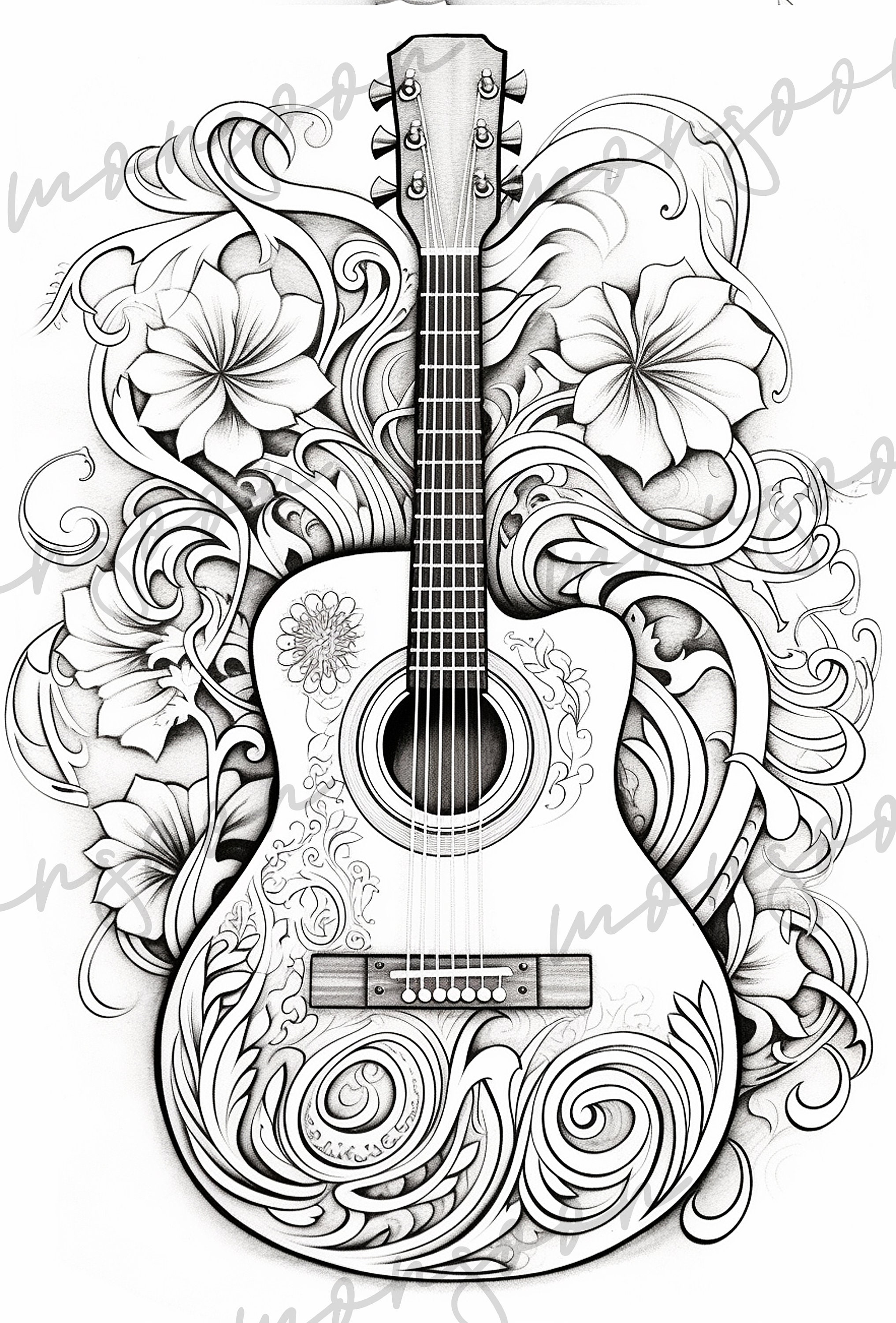 Livre De Coloriage De Guitare électrique Pour Le Vecteur D'adultes