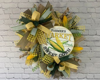 Farmers Market Sweet Corn Summer Everyday Deco Mesh Wreath, Summer Wreath, Corn, Sweet Corn, Farmers Market Sweet Corn Front Door Decor