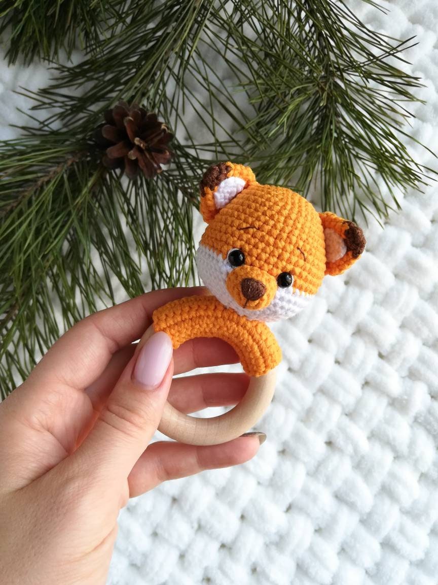 Red fox baby rattle toy organic neutral gift for forest baby | Etsy