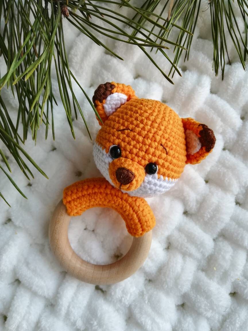 Red fox baby rattle toy organic neutral gift for forest baby | Etsy