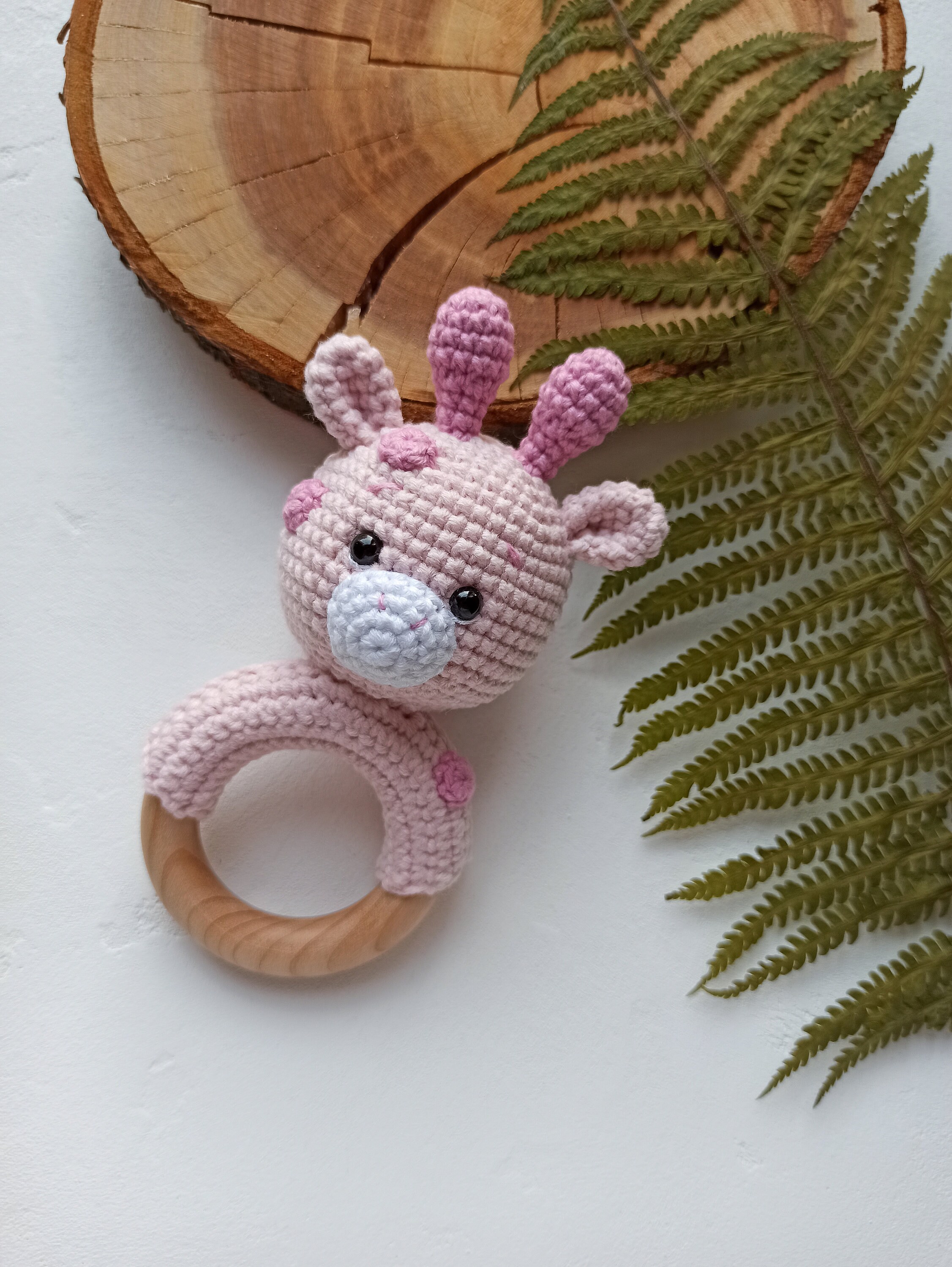 Pink giraffe baby rattle toy is baby toys 6 months unique Etsy