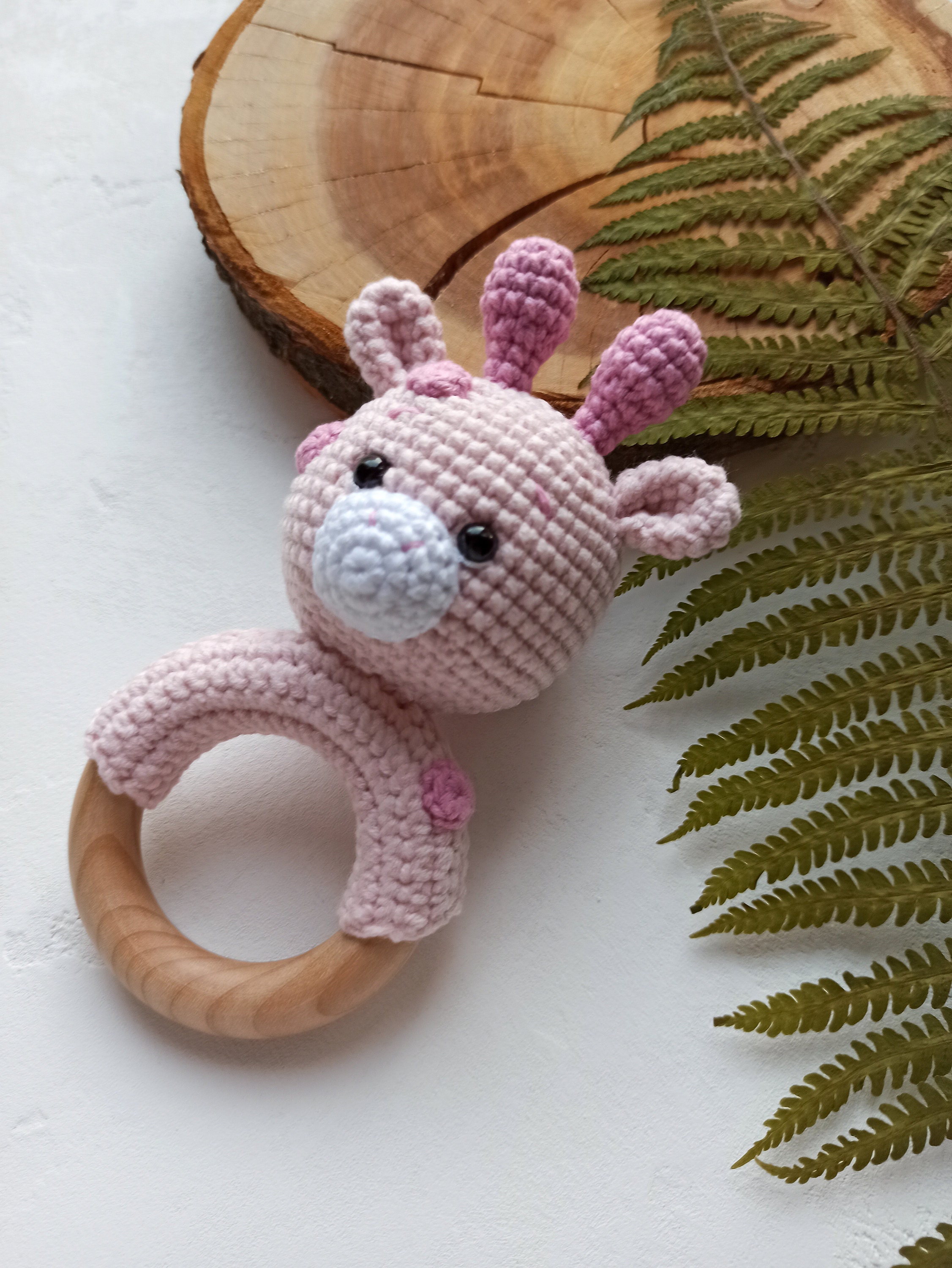 Pink giraffe baby rattle toy is baby toys 6 months unique Etsy