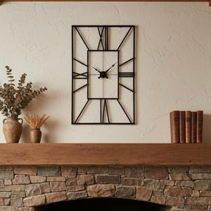 Rechteckige Metall Große Rustikale Einzigartige Wanduhr Übergroße Schwarze Bauernhaus Wanduhr Vintage Industrielle Kunst Land Wohnkultur Geschenk / Geschenke