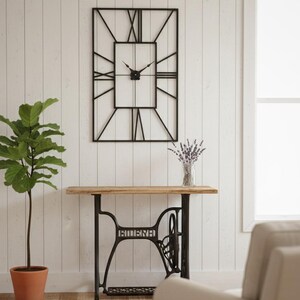 Orologio da parete rettangolare in metallo, grande, rustico, unico, oversize, nero, stile fattoria, arte industriale vintage, decorazione per la casa in stile country, regalo/regali