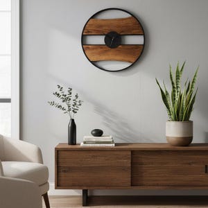 Rustic Wooden Wall Clock, Handmade Large Decorative Clock With Metal ...