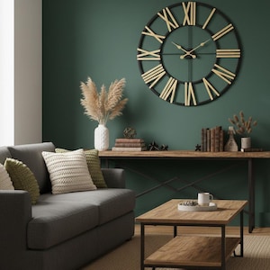 Metalen grote rustieke wandklok keuken boerderij modern halverwege de eeuw stil minimalistisch rond kustwanduhr industriële muurkunst kantoorinrichting