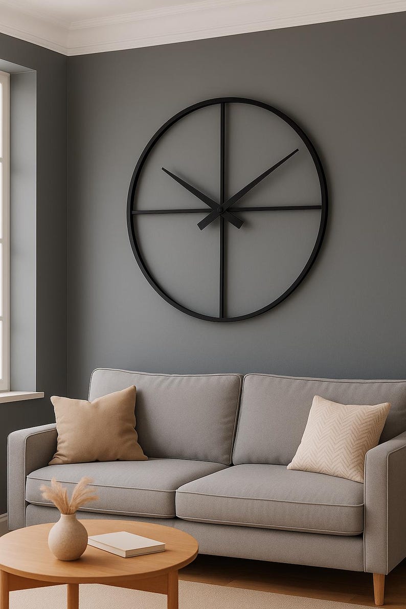 Minimalist Black Metal Wall Clock-Contemporary Design-Industrial Style-Handcrafted Timepiece-Modern Industrial Wall Clock-Unique Home Decor