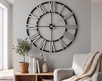 Metal Large Rustic Wall Clock Modern Lake House Decor Farmhouse Silent Minimalist Wall Clock Round Industrial Art Anniversary Gift Kitchen