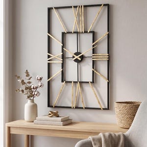 Rectangular Metal Large Unique Wall Clock Oversized Rustic Farmhouse Wall Clock Vintage Industrial Art Chirstmas Gifts Home Decor
