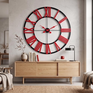 Reloj de pared rústico grande, reloj de pared de metal contemporáneo, reloj de pared de granja, reloj de pared redondo silencioso, arte de pared industrial, regalo de inauguración de la casa