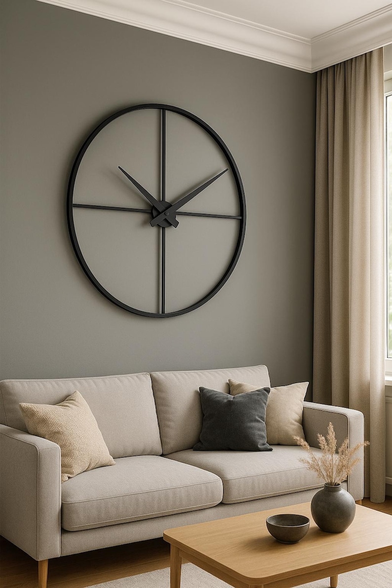 Minimalist Black Metal Wall Clock-Contemporary Design-Industrial Style-Handcrafted Timepiece-Modern Industrial Wall Clock-Unique Home Decor