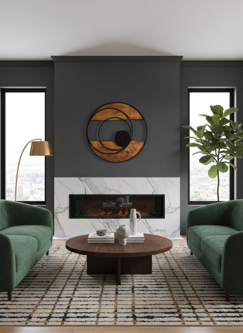Handmade Large Wall Clock, Farmhouse Style with Live Edge Wood & Metal Frame, Rustic Wooden Modern Decor for Living Room, Office or Entryway