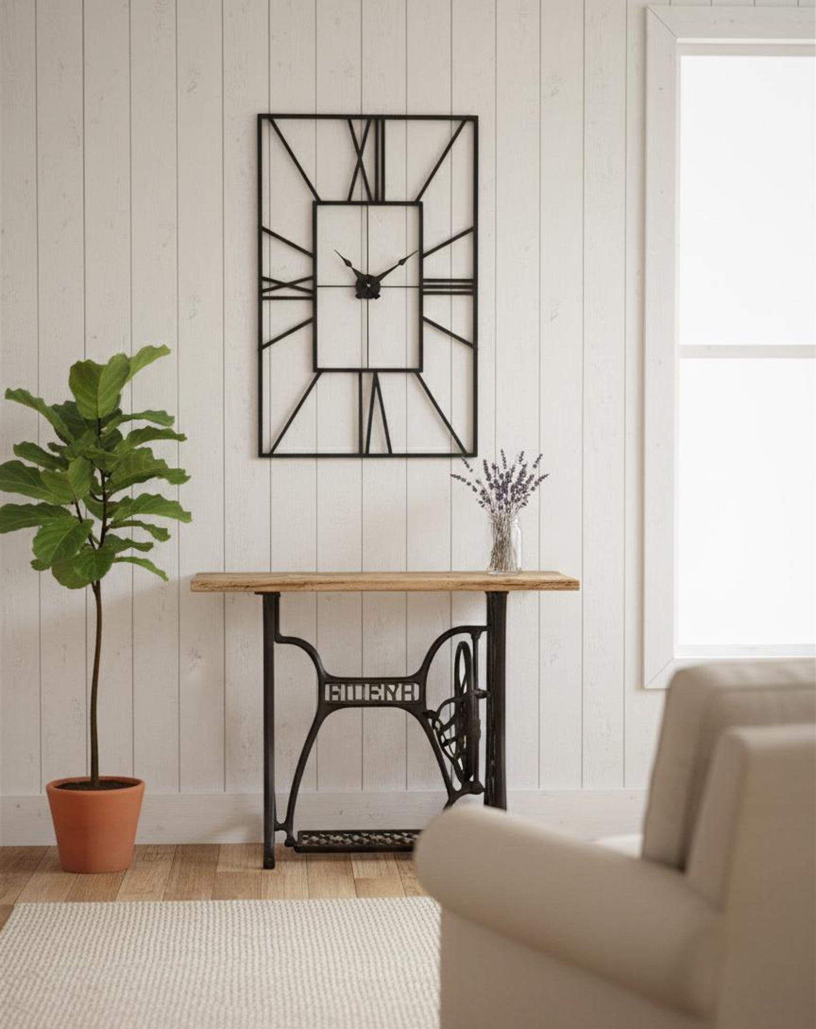 Rectangular Metal Large Rustic Unique Wall Clock Oversized Black ...