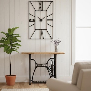 Relógio de parede retangular grande em metal, estilo rústico único, preto, para casa de campo, estilo vintage industrial, decoração campestre, presente/presentes.