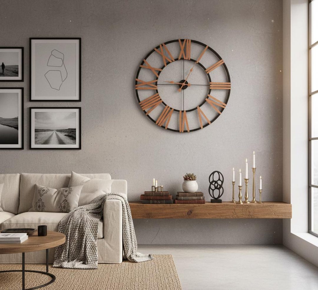 Rustic Large Metal Wall Clock Roman Numeral Farmhouse Decor, Industrial ...