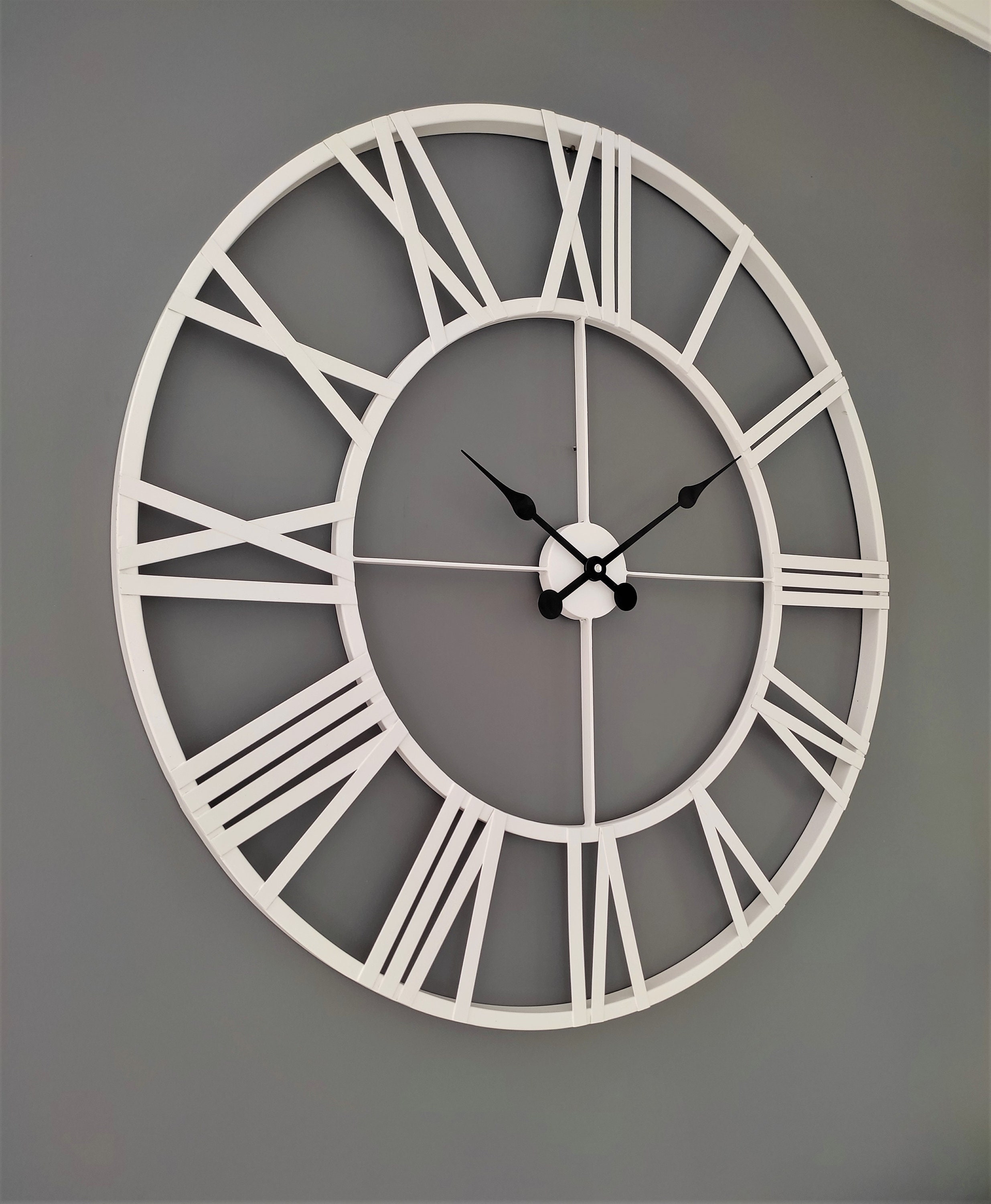 Large Rustic Wall Clock Romen Numerals Metal Wall Clock Etsy