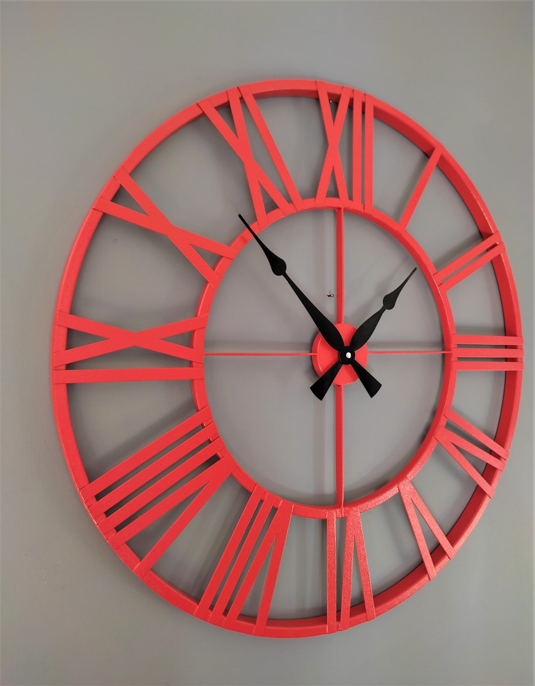 Large Rustic Red Metal Wall Clock Farmhouse Round Silent Wall - Etsy