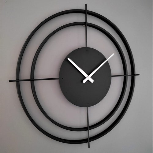 Black Minimalist Wall Clock Large Modern Wall Clock Rustic Etsy