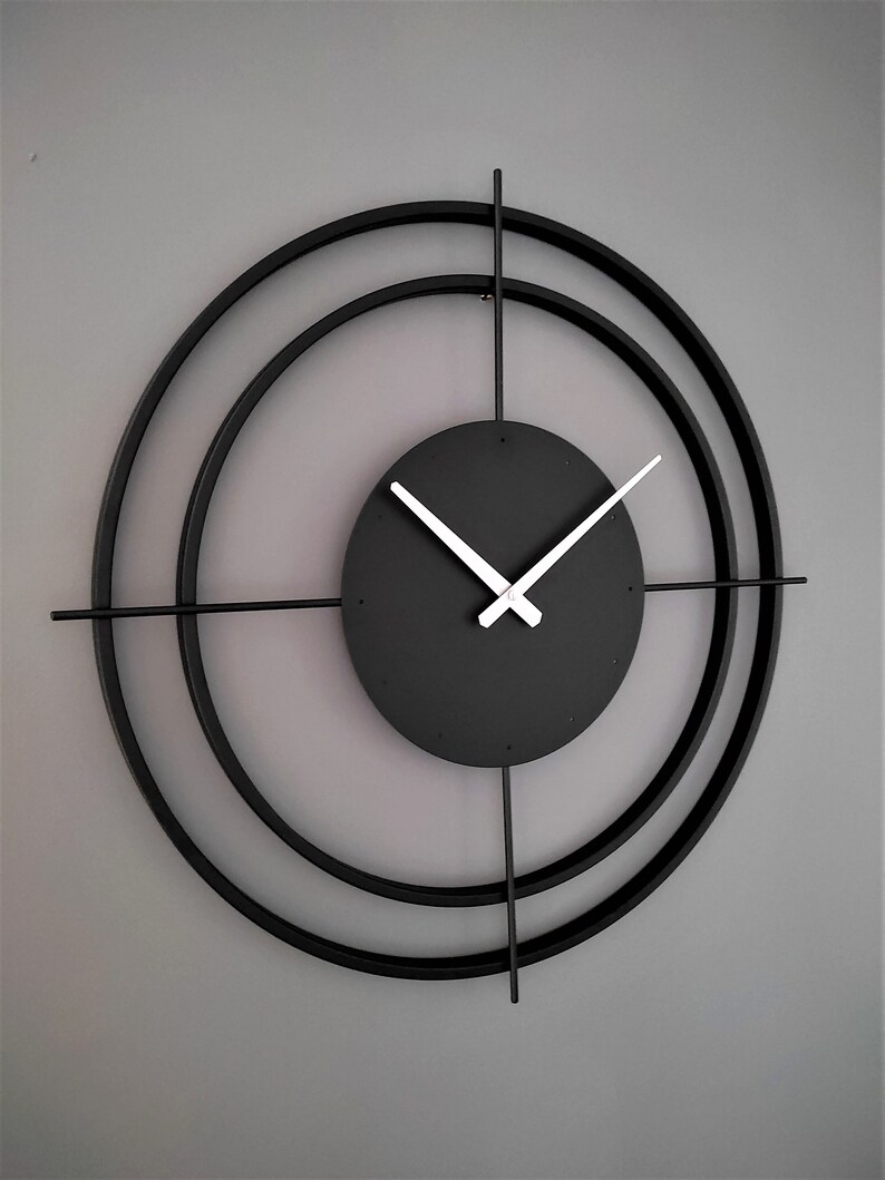 Metal Large Rustic Black Wall Clock Oversized Farmhouse Modern Etsy
