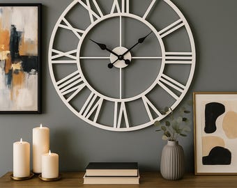 Reloj de pared rústico grande con números romanos, reloj de pared