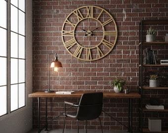 Metal Large Gold Queen Wall Clock Rustic Oversized Farmhouse Modern Minimalist Round Wall Clock Industrial Wall Ornament Fashion Gift/Gifts