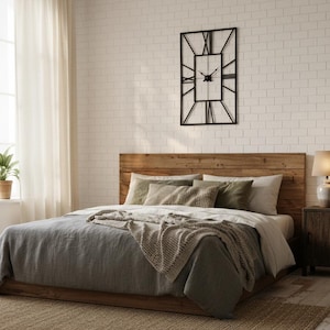 Duży, prostokątny, metalowy, rustykalny, unikatowy zegar ścienny, duży, czarny, rustykalny zegar ścienny w stylu rustykalnym, vintage, industrialny, rustykalny, wystrój domu, prezent/prezenty