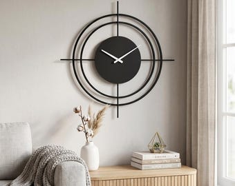 Large Metal Decorative Wall Clock, Silent, Non-Ticking, Battery Operated Clock for Living Room, Kitchen, Bedroom, Housewarming Gifts