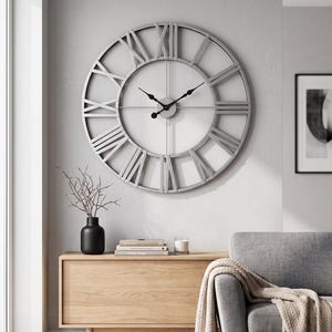 Large Rustic Wall Clock Romen Numerals Metal Wall Clock Farmhouse Wall Clock Round Silent Wall Clock Industrial Wall Art Housewarming Gift