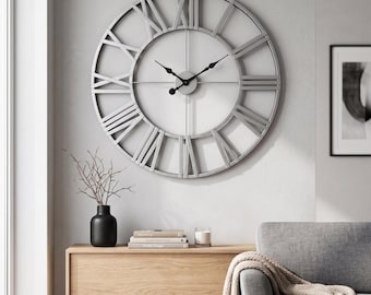 Large Rustic Wall Clock Romen Numerals Metal Wall Clock Farmhouse Wall Clock Round Silent Wall Clock Industrial Wall Art Housewarming Gift