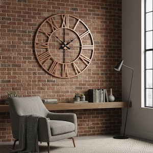 Copper Round Large Rustic Metal Wall Clock Romen Numerals Farmhouse Silent Bronze Minimalist Wall Clock Industrial Art Vintage Gift/Gifts