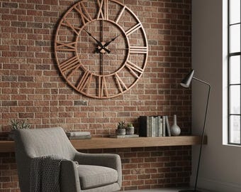 Copper Round Large Rustic Metal Wall Clock Romen Numerals Farmhouse Silent Bronze Minimalist Wall Clock Industrial Art Vintage Gift/Gifts