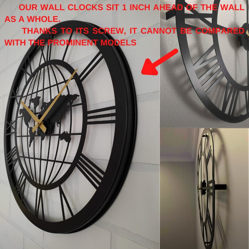 Black Gear Silent Oversize Metal Wall Clock Rustic Large Wall Etsy