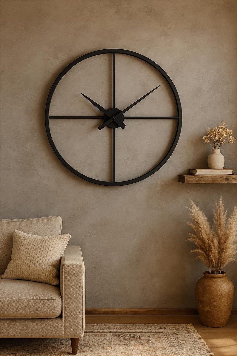 Minimalist Black Metal Wall Clock-Contemporary Design-Industrial Style-Handcrafted Timepiece-Modern Industrial Wall Clock-Unique Home Decor