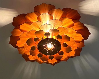 Wood Ceiling Light, Pendant Light Shade, Wood Pendant Light Fixture, Wood Lamp,  Pendant, 36'' Diameter Apricot Blossom