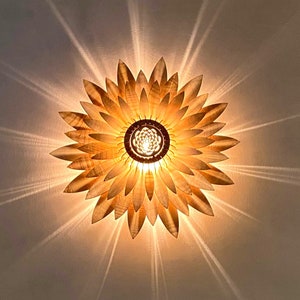 Vintage Wooden Light Fixture, Semi Flush Mount Ceiling Light Wood, Ceiling Light Shade, Farmhouse Light Fixture, Cool Lamp, Sunflower Lamp