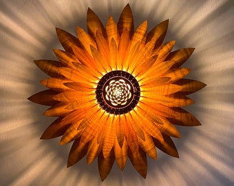 Sunflower Lamp, Sunflower Pendant Light Shade, Farmhouse Light Fixture, Wood Pendant Lights, Wood Lamp, Pendent Light, Wooden Light Shade,