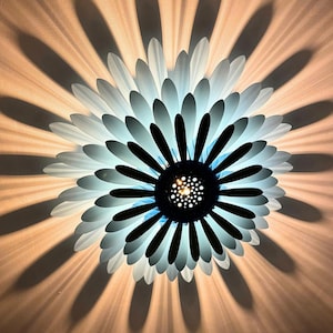 Wood Pendant Light Fixture, Blue Daisy Wooden Lamp Shades, Blue Pendant Light, Pendent Light, Wood Hanging Light Lamp, Hanging Pendant Light