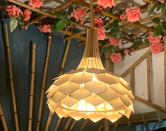 JASMINE Flower Pendant Light Fixture, Wooden Hanging Lamp Shades, Chandelier Lighting, Ceiling Light, Décor Dine Light, Full Kit LED Bulb