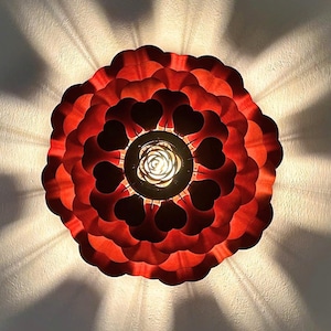 Wood Ceiling Light Flush, Scandinavian Light Fixture, Botanical Lampshade, Cozy Lights, Red Rose Light Shade, Decorative Light, Cool Lamp