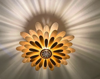 Foyer/ Staircase/ Entryway Chandelier, Foyer Pendant Light, Farmhouse Foyer Light Fixture, LED Chandeliers, Made of Natural Wood, Daisy Lamp