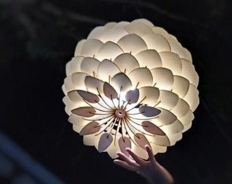 MARIGOLD Flower Pendant Light Fixture, Wooden Hanging Lamp Shades, Chandelier Lighting, Ceiling Light, Décor Dine Light, Full Kit LED Bulb