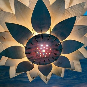 Wood Ceiling Light Fixture, Lotus Flower Pendant Light, Ceiling Lamp, Lotus Chandelier, Wooden Lamp Shades Vintage, LED Bulb Included US/EU