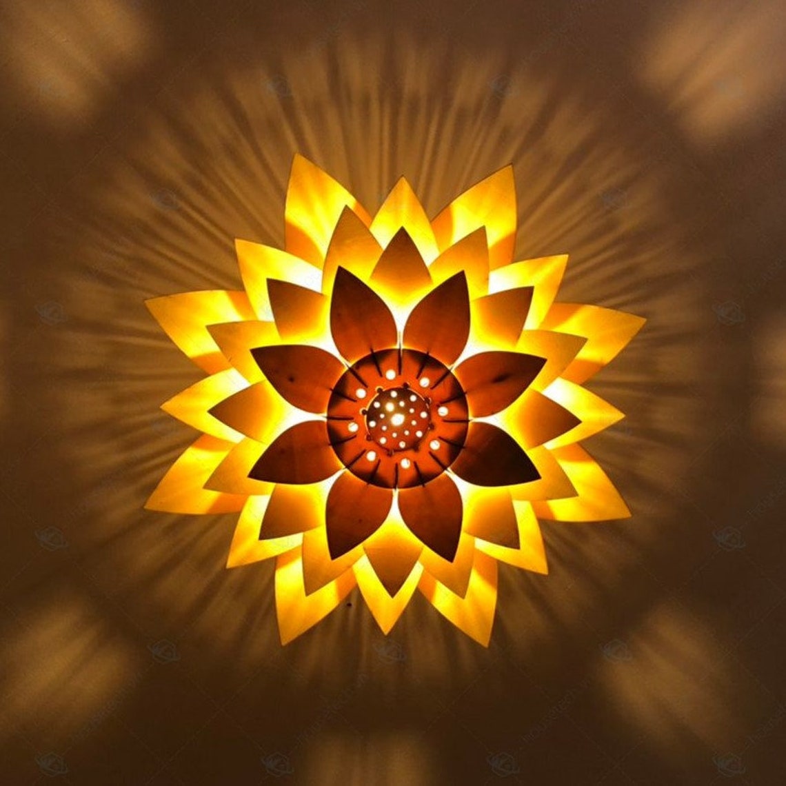 Wood Ceiling Light Fixture Lotus Flower Pendant Light Etsy
