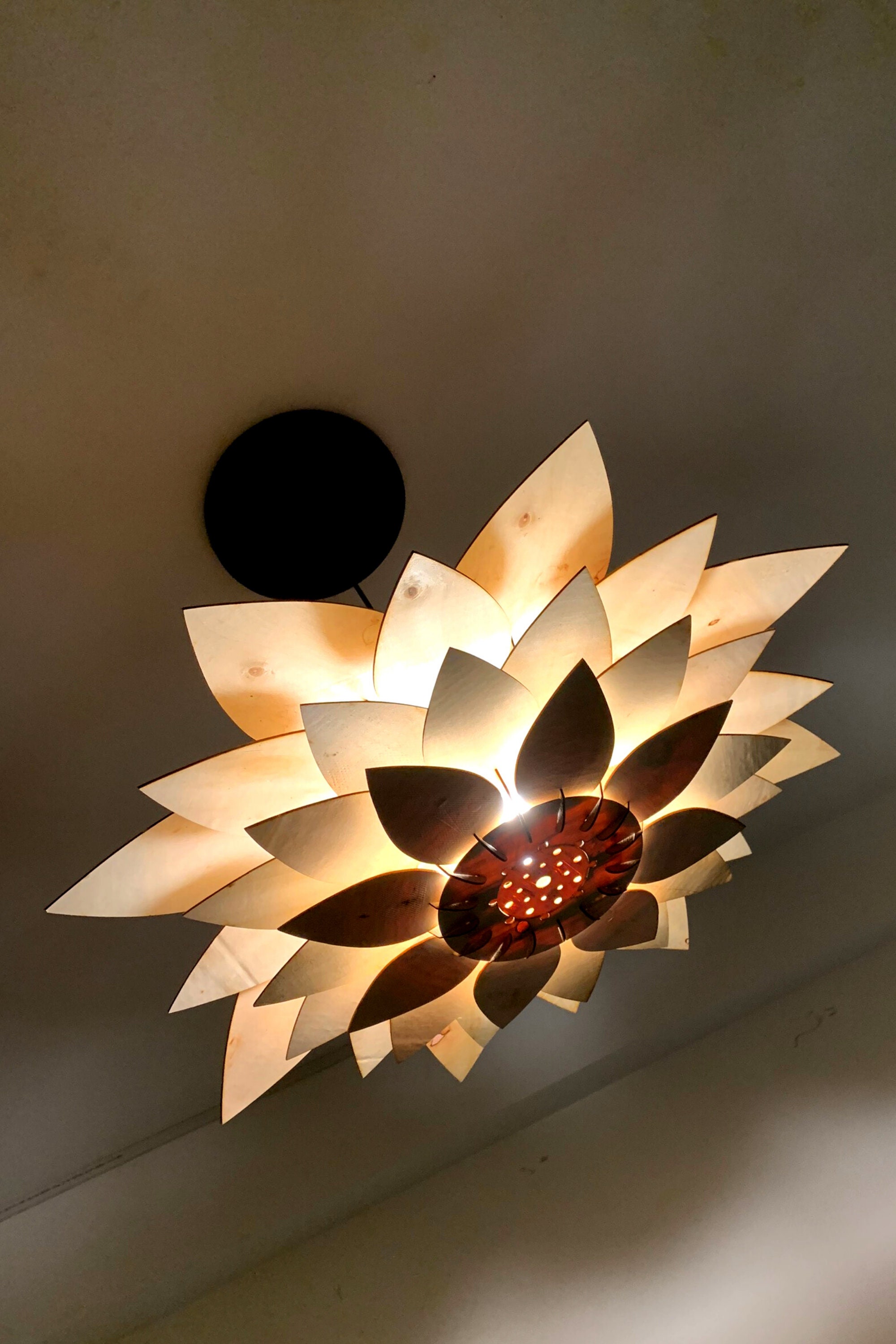 Wood Ceiling Light Fixture Lotus Flower Pendant Light Etsy