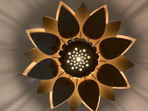 Lotus Light Wooden Ceiling Light for Meditation Room Vintage