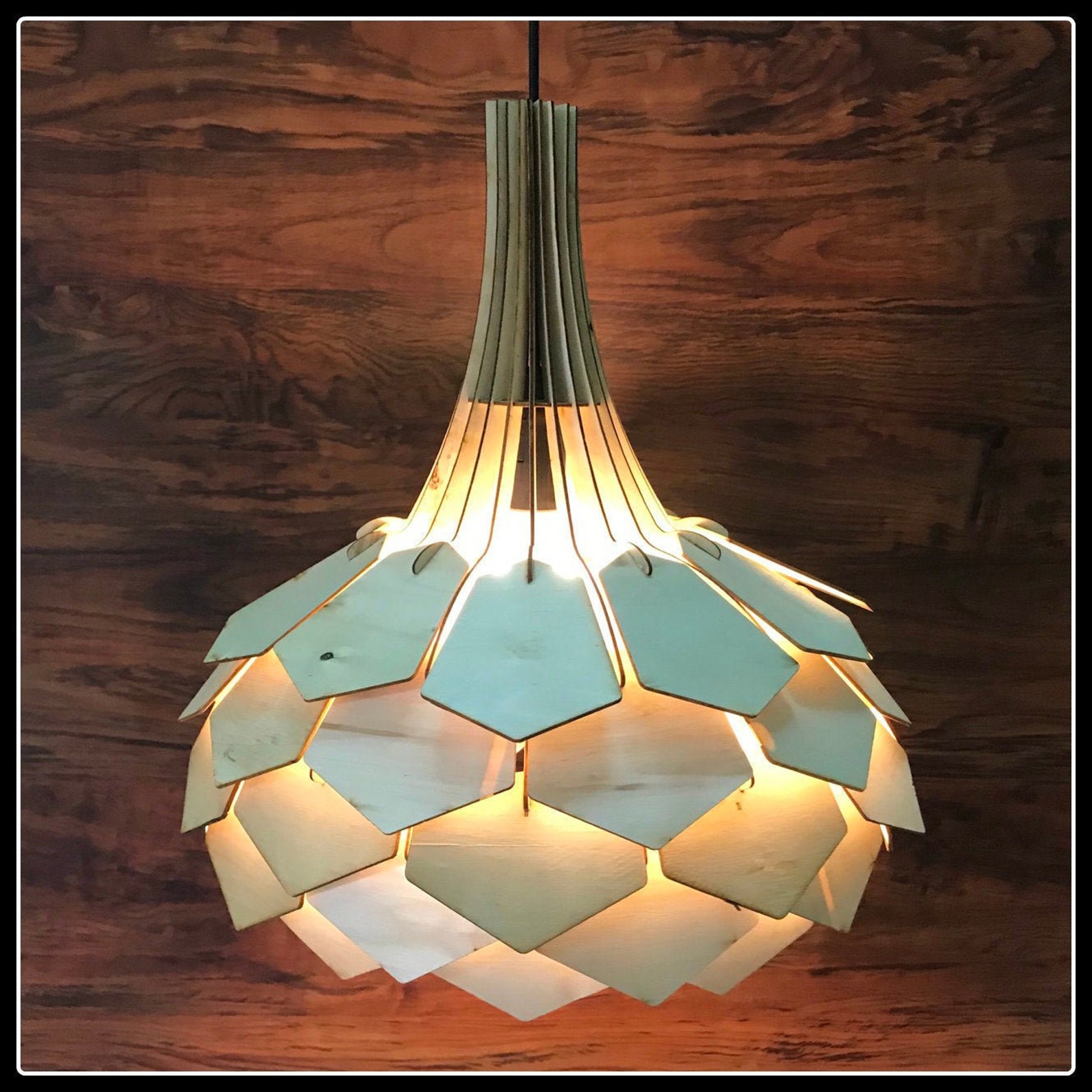 JASMINE Flower Pendant Light Fixture Wooden Hanging Lamp Etsy