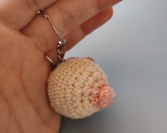 Customizable amigurumi keychain in the shape of a boob. Nursing gift.