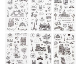Pack of stickers of cities and drawings for decoration