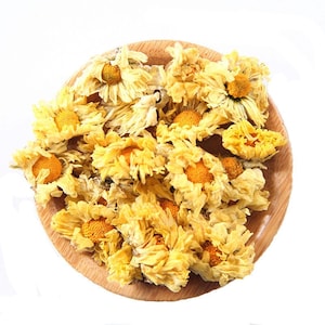 Bio getrockneter Tee mit Chrysanthemenknospen, weiße Chrysantheme aus Hangzhou, Chrysanthemum morifolium