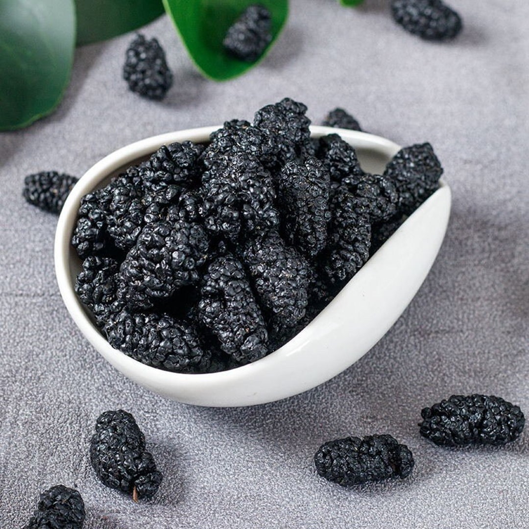 Organic Dried Black Mulberries, Morus Nigra, Black Mulberry, Black